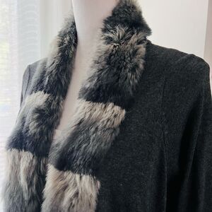 Worthington Faux Fur Trim Charcoal Gray Long Soft Cardigan Sweater - Large